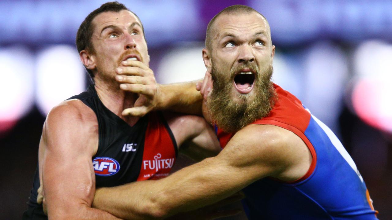 Essendon ruckman Matthew Leuenberger has been offered a one-game suspension for striking Melbourne’s Max Gawn. (Photo by Michael Dodge/AFL Media/Getty Images)
