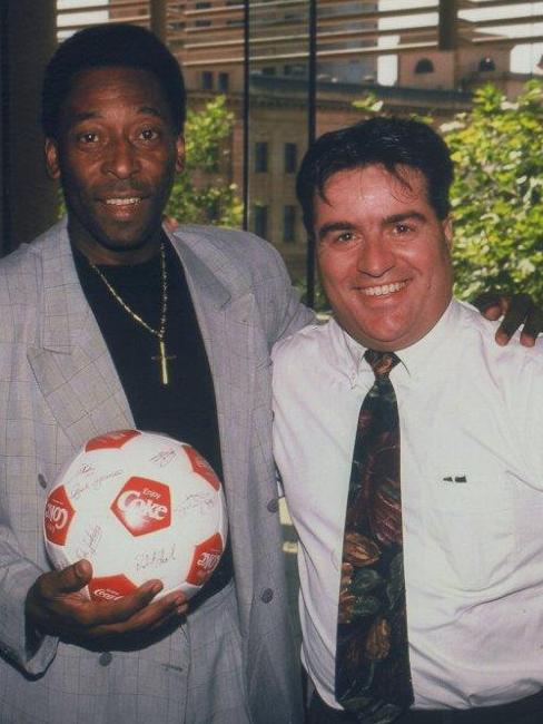 Frank Pangallo with Brazilian football legend Pele in Adelaide. Picture: Supplied