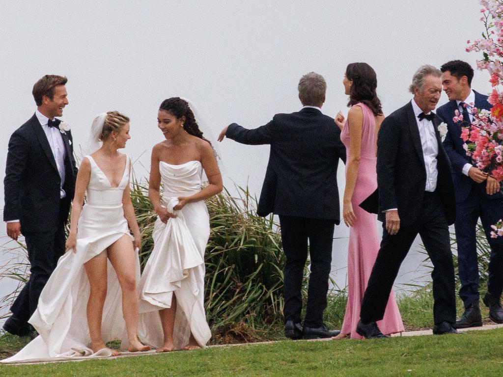 Glen Powell, Sydney Sweeney, Bryan Brown and Dermot Mulroney film at Marks Park in Sydney’s Tamarama. Picture: NCA NewsWire/David Swift