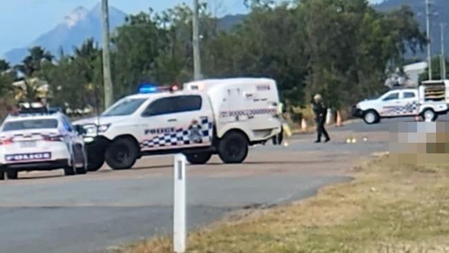 Police are on scene in Bowen following an alleged hit and run on Thursday, July 25 that has killed a male cyclist in his 60s. Picture: Contributed