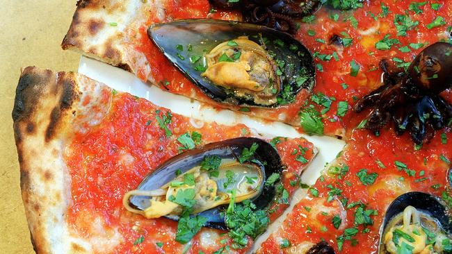 A seafood pizza from La Disfida Restaurant in Haberfield.