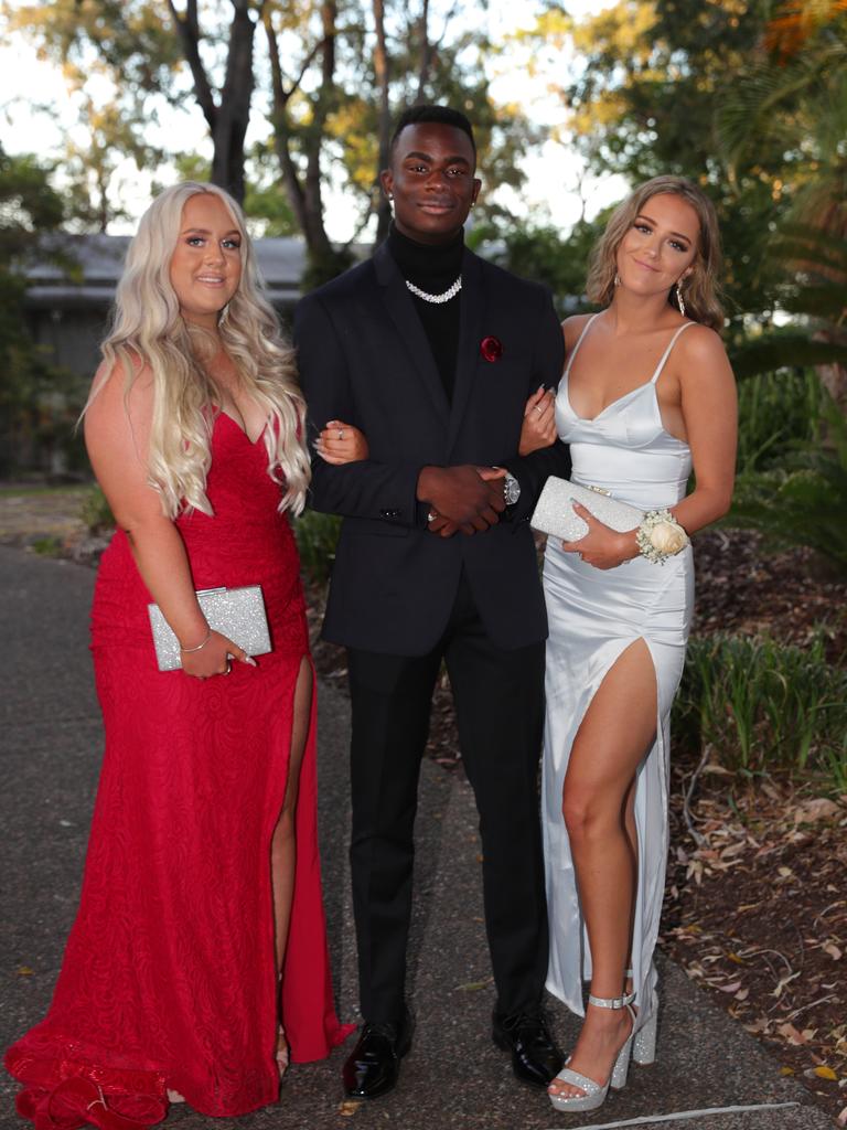 Tamborine Mountain College formal at Intercontinental Resort, Sanctuary Cove. Trina Lysnar, Justice Schneider and Kassie Ludemann. Picture Glenn Hampson