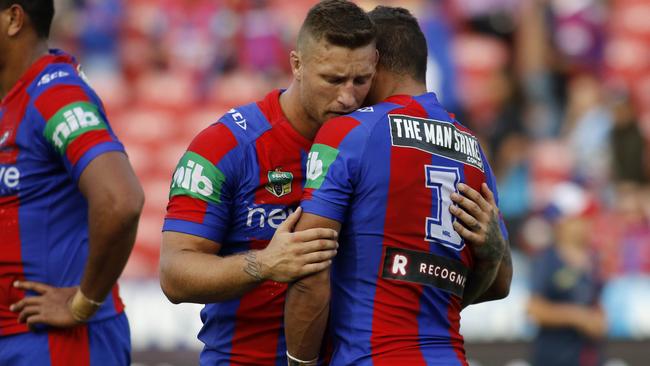 Tariq Sims shows Gagai some of the sympathy a so-called Knights fan was unable to.