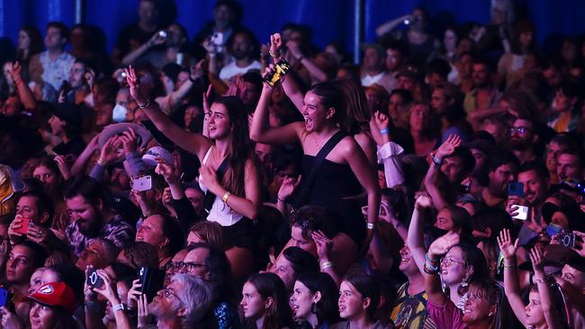 Fans cheering at Byron Bay Bluesfest 2022, ahead of the festival’s Melbourne debut planned for April 8-9 2023. Picture: Jane Dempster