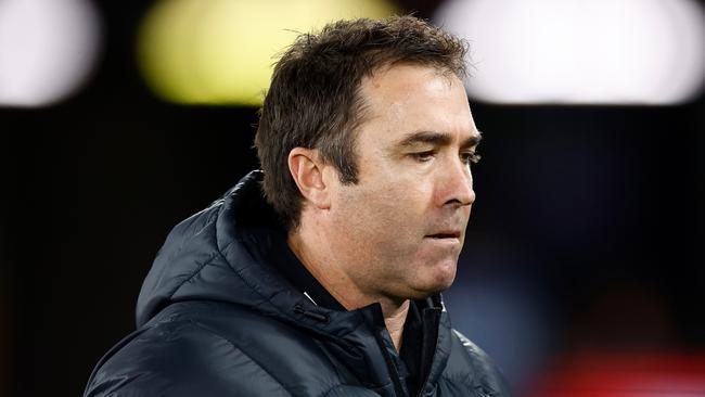 MELBOURNE, AUSTRALIA - JULY 27: Brad Scott, Senior Coach of the Bombers looks on during the 2024 AFL Round 20 match between the St Kilda Saints and the Essendon Bombers at Marvel Stadium on July 27, 2024 in Melbourne, Australia. (Photo by Michael Willson/AFL Photos via Getty Images)