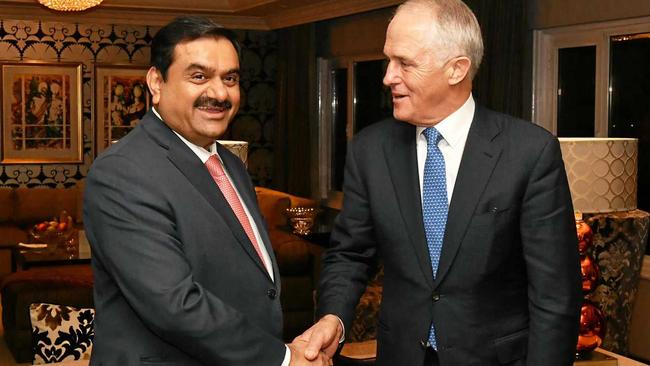 COAL KING: India's Adani Group founder and chairman Gautam Adani meets Australian Prime Minister Malcolm Turnbull  in New Delhi. Picture: MICK TSIKAS