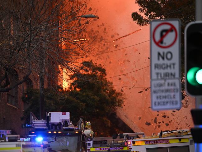 The street turn red after the wall collapses. Picture: AAP