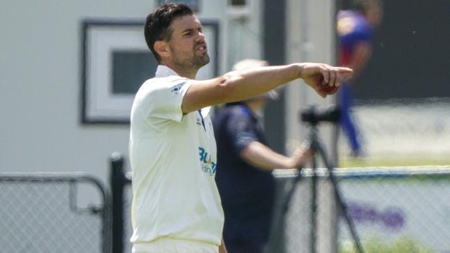 Premier Cricket: Frankston Peninsula v Ringwood. Frankston bowler James Nanopoulos. Picture: Valeriu Campan