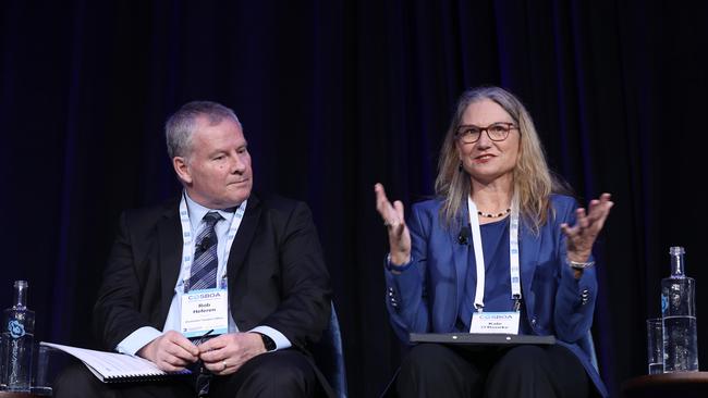 ATO commissioner Rob Heferen and ASIC commissioner Kate O'Rourke during a panel discussion at the COSBOA conference in Sydney. Picture: John Feder