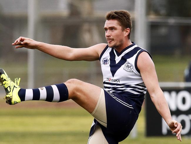 NFL footy: Bundoora V Northcote Park played at yulong park, bundoora Pictured is Bundoora #2 Ricky Dyson kicks for goal Picture: Paul Loughnan