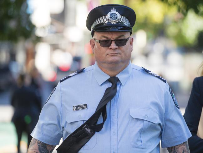 Sergeant Werner Crous before giving testimony at an inquest into the deaths of Queensland Police Constables Matthew Arnold and Rachel McCrow. Picture: Glenn Campbell