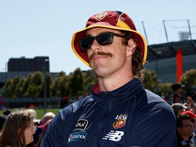 MELBOURNE, AUSTRALIA - SEPTEMBER 29: Joe Daniher of the Lions looks on during the 2023 AFL Grand Final Parade on September 29, 2023 in Melbourne, Australia. (Photo by Michael Willson/AFL Photos via Getty Images)