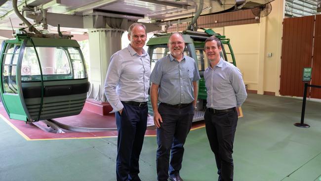 Commonwealth Bank's Group Executive for Business Banking Michael Vacy-Lyle, Chairman of Skyrail Rainforest Cableway Ken Chapman and CBA's Executive General Manager Regional and Agribusiness Banking, Paul Fowler. Picture Emily Barker.