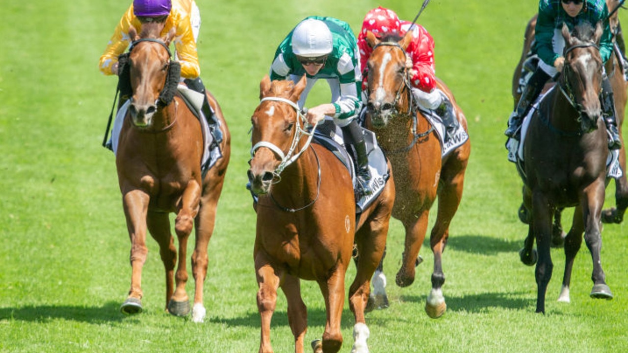 SYDNEY, AUSTRALIA - FEBRUARY 29: James McDonald (green colours, white cap) on Hungry Heart wins race 2 the Drinkwise Sweet Embrace Stakes during Sydney Racing at Royal Randwick Racecourse on February 29, 2020 in Sydney, Australia. (Photo by Jenny Evans/Getty Images)