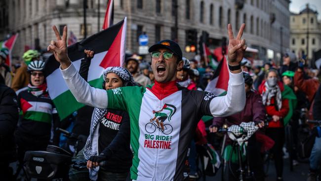 Cyclists protest in support of Gaza in London. Picture: Getty