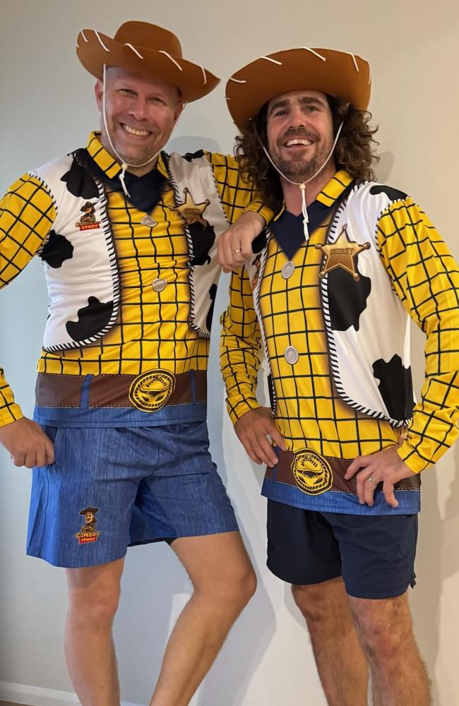 Tony Holznagel and Jake Granville dressed as Woody ahead of 'Cowboy Story' this weekend. Picture: Supplied.