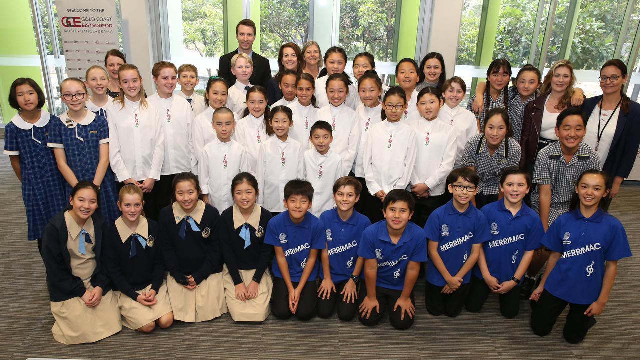 Gold Coast Eisteddfod kicked off today at the Robina Community Centre with Strings, wind and brass quartets. Competitors pose for photos at the end of the day. Picture: Glenn Hampson.