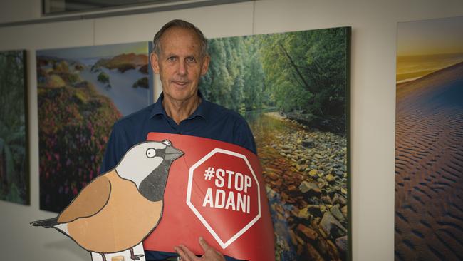 Former Greens leader Bob Brown poses for a photograph during a press conference in Hobart, Thursday, May 23, 2019. Bob Brown was responding to the latest developments surrounding the Adani coalmine and the Queensland state government. (AAP Image/Matthew Newton) NO ARCHIVING