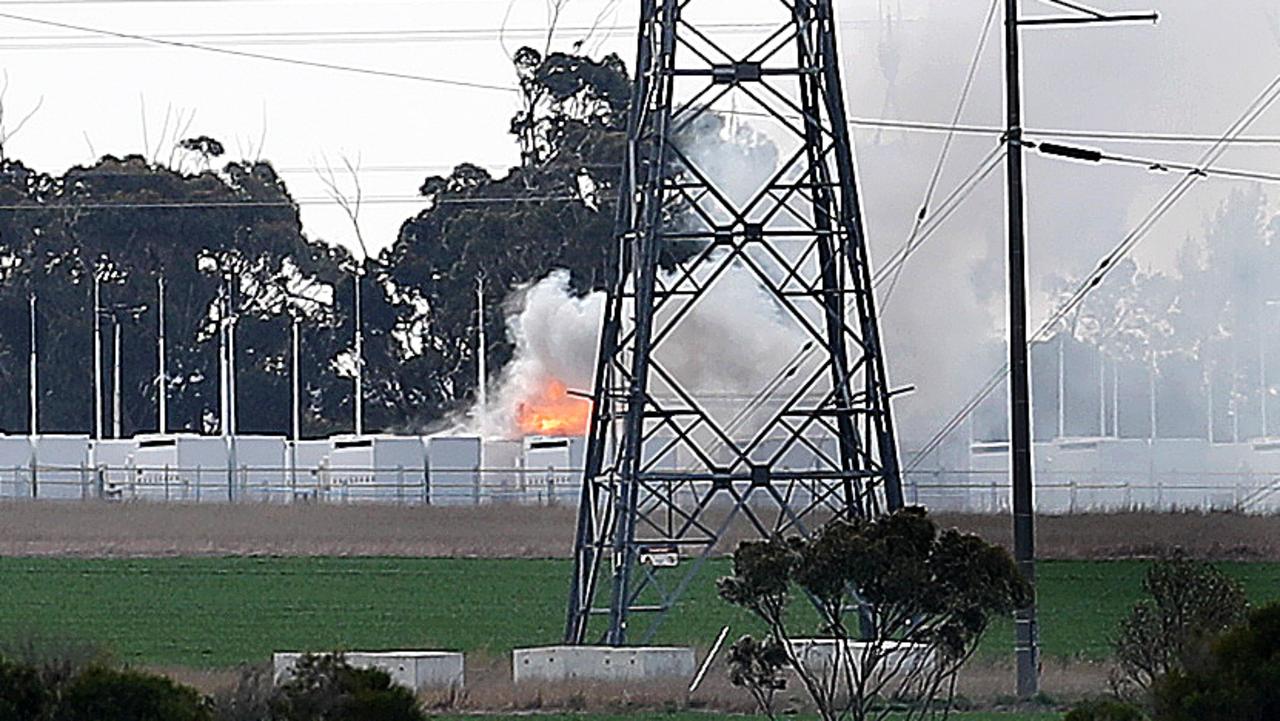 A fire at Victoria's Big Battery, Moorabool . Picture: Alison Wynd