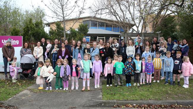 Parents protesting at plans to close Alexander Thomson Belmont Kinder. The Kinder has been running for about 50 years and seen generations pass through its doors. Picture: Alan Barber