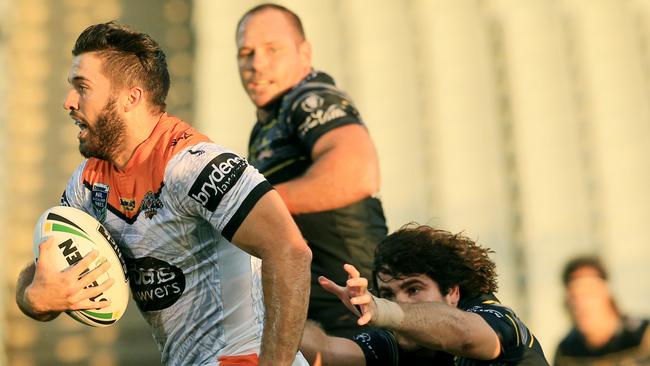 James Tedesco of the Tigers during the Wests Tigers v North Queensland Cowboys trial game at Campbelltown Stadium. pic Mark Evans