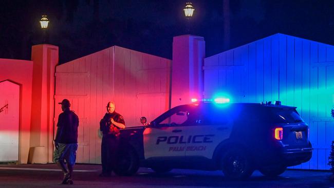 A police car is seen outside former US President Donald Trump's residence in Mar-A-Lago, Florida on August 8, 2022. Picture: Giorgio Viera/AFP