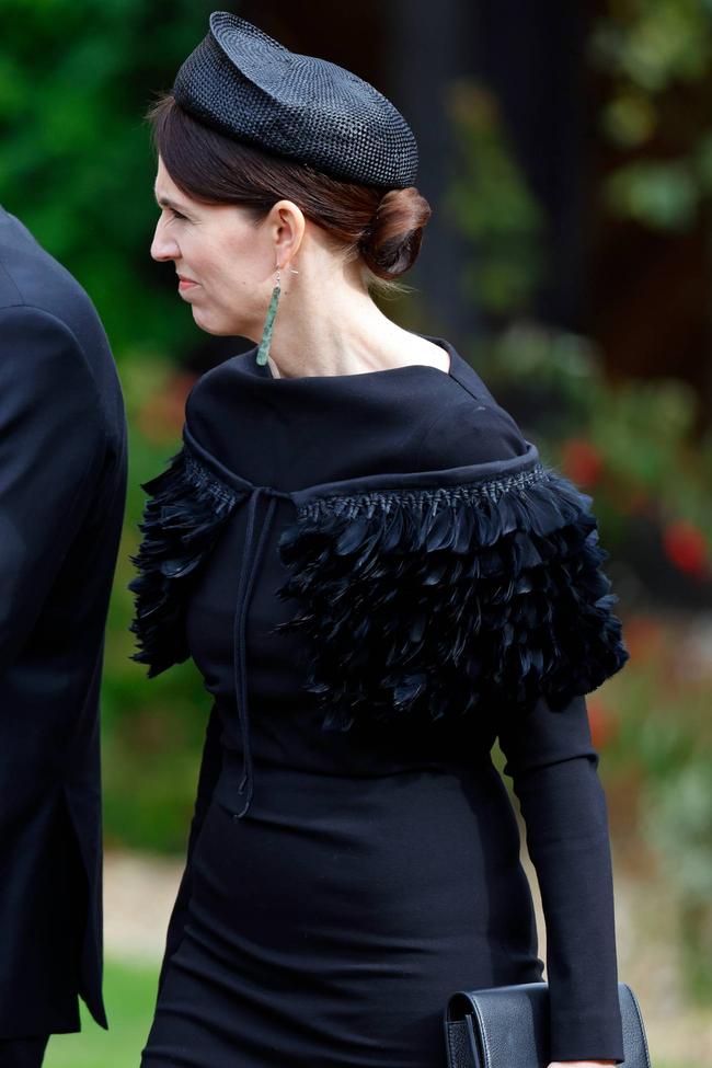 Jacinda Ardern wears a Kiri Nathan Kākahu at the funeral of Queen Elizabeth II. Image credit: Getty Images