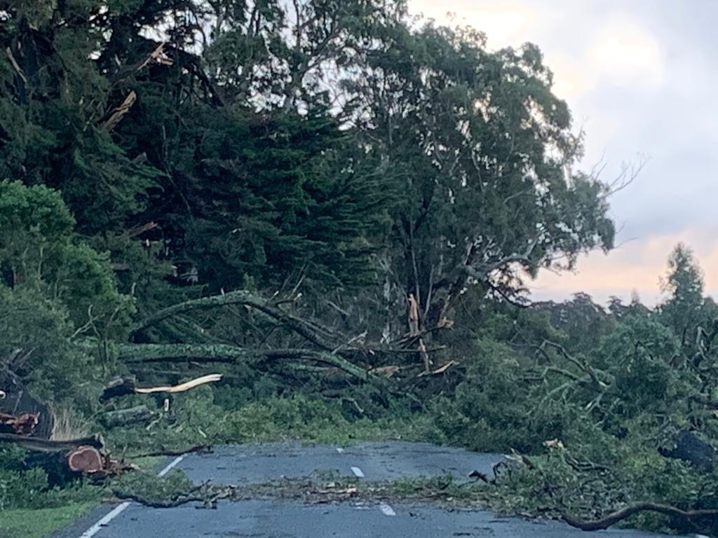 Trentham Falls Rd after the storms. Picture: Merrilyn Hunt