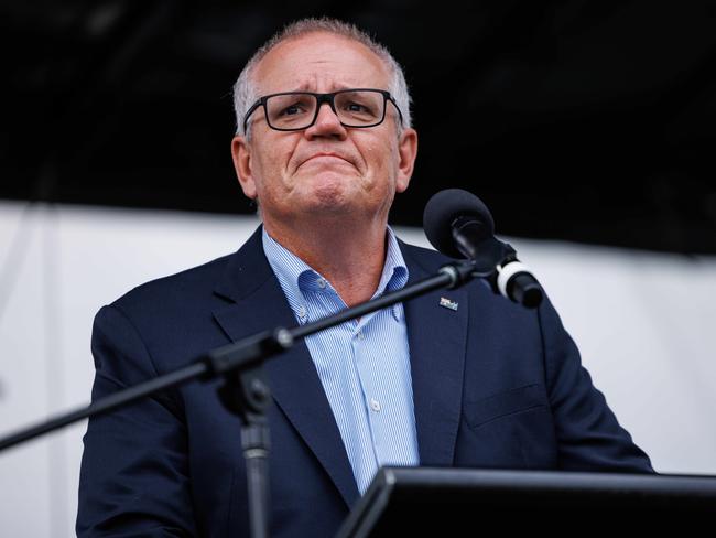 SYDNEY, AUSTRALIA - NewsWire Photos FEBRUARY 18, 2024: Anti-Semitism rally in The Domain today is drawing a large crowd and will have speakers such as Jacqui Lambie. Former Prime Minister Scott Morrison speaks to the crowd. Picture: NCA NewsWire / David Swift