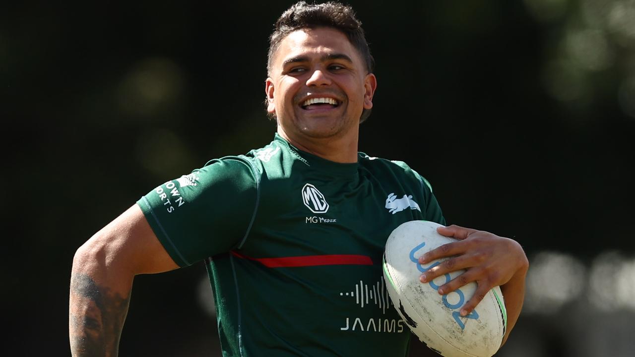 SYDNEY, AUSTRALIA - SEPTEMBER 20: Latrell Mitchell runs during a South Sydney Rabbitohs NRL training session at Redfern Oval on September 20, 2022 in Sydney, Australia. (Photo by Mark Metcalfe/Getty Images)