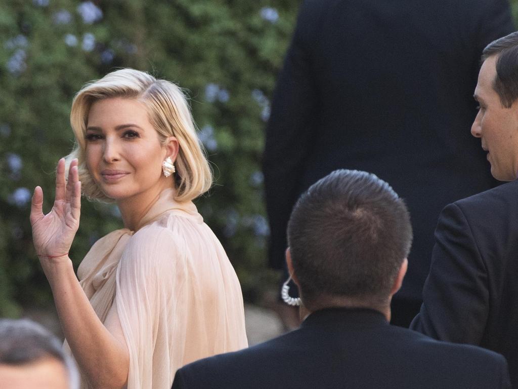 Jared Kushner and Ivanka Trump, left, arrive to the wedding of Misha Nonoo and Michael Hess in Rome. Picture: Claudio Peri/ANSA via AP