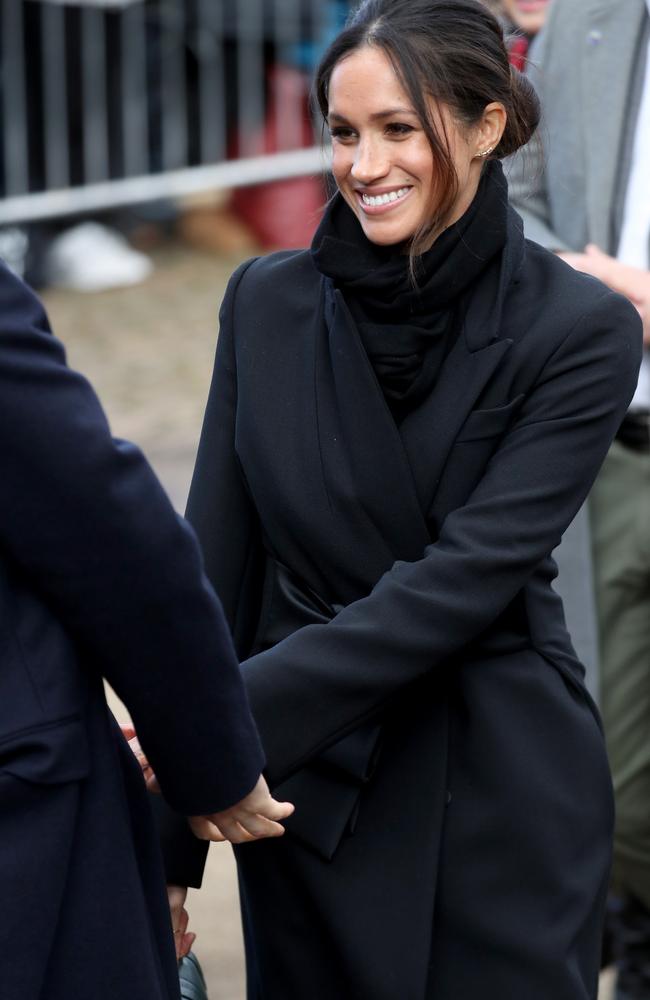 Meghan Markle arrives to a walkabout at Cardiff Castle on January 18, 2018 in Cardiff, Wales. Picture: Getty