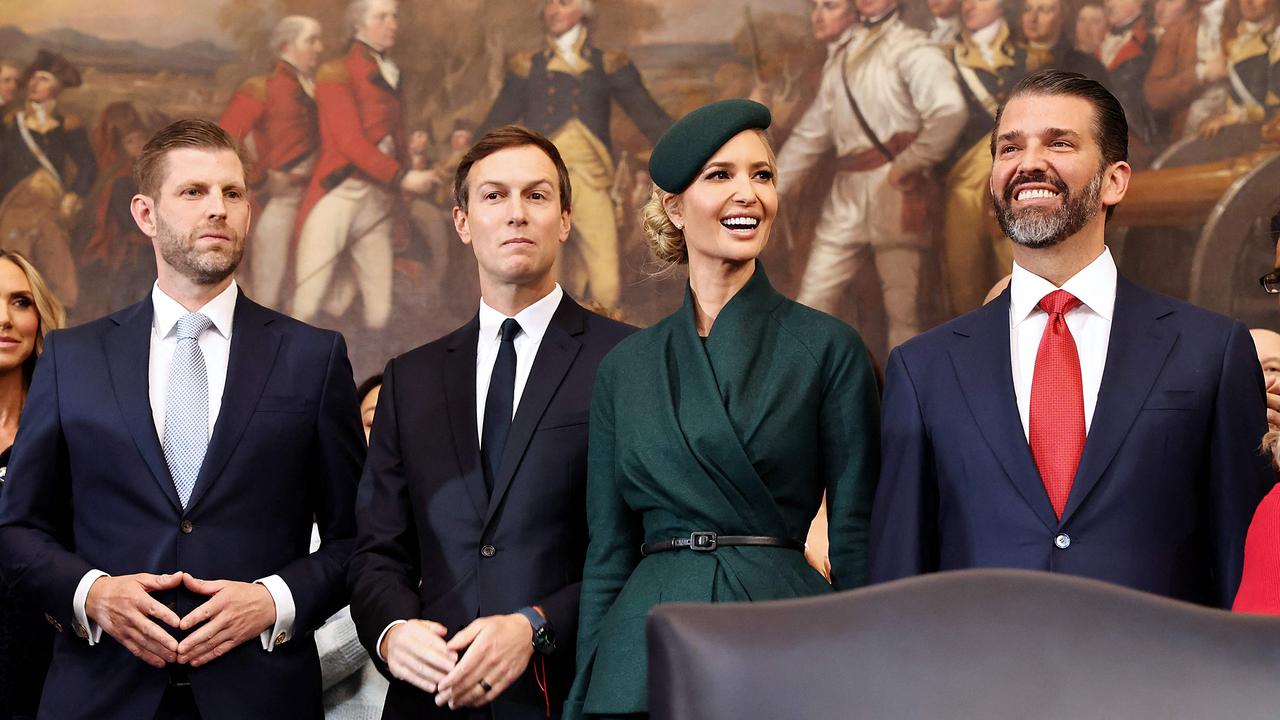 (L-R) Eric Trump, Jared Kushner, Ivanka Trump and Donald Trump Jr. attend the inauguration ceremony.