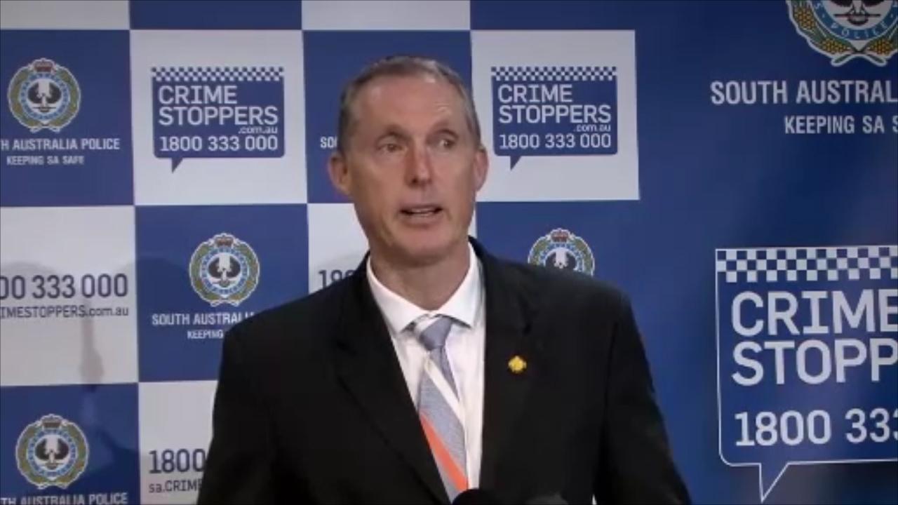 Detective Inspector Greg Hutchins addresses media over the murder of an 81-year-old Adelaide man last month