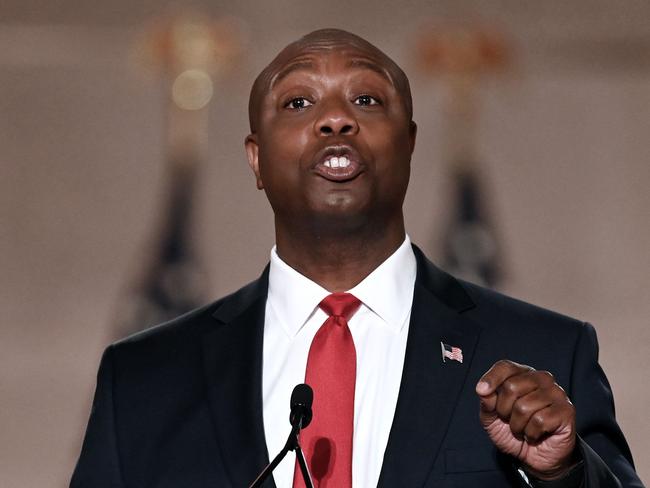 US Republican Senator for South Carolina Tim Scott speaks during the first day of the Republican convention at the Mellon auditorium on August 24, 2020 in Washington, DC (Photo by Olivier DOULIERY / AFP)