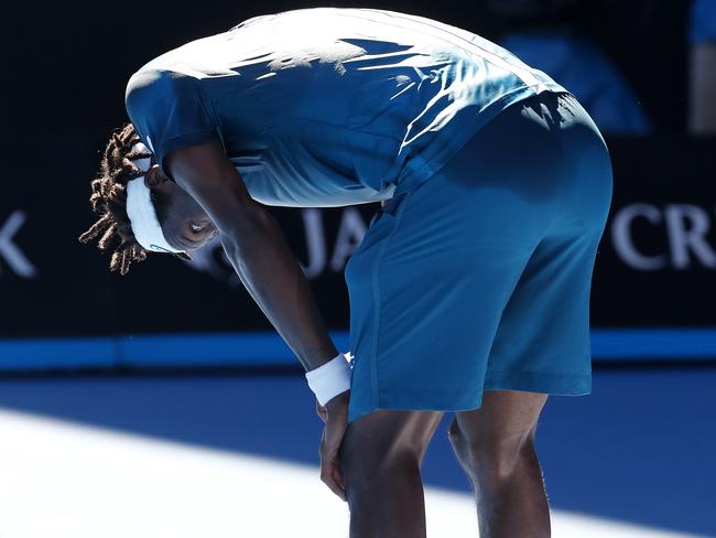 Gael Monfils almost collapsed in the second set.