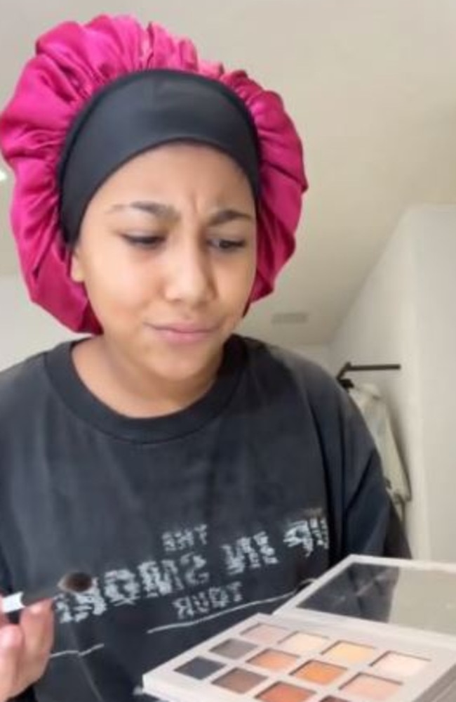 North West reviews mum Kim Kardashian’s Skkn makeup line on TikTok.