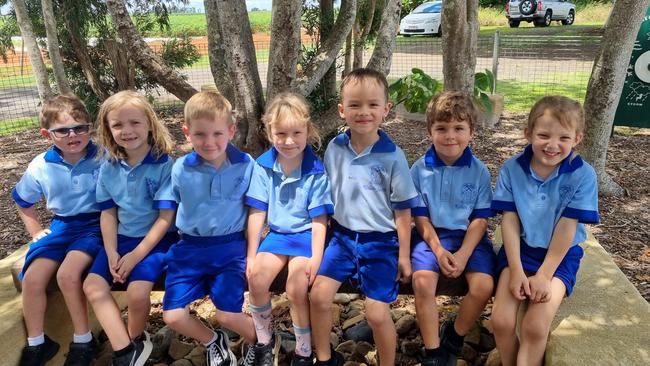 Kolan South State School preps. From left: Kai, Ariah, Rylan, Emilie, Edmund, Nixon, Isla.