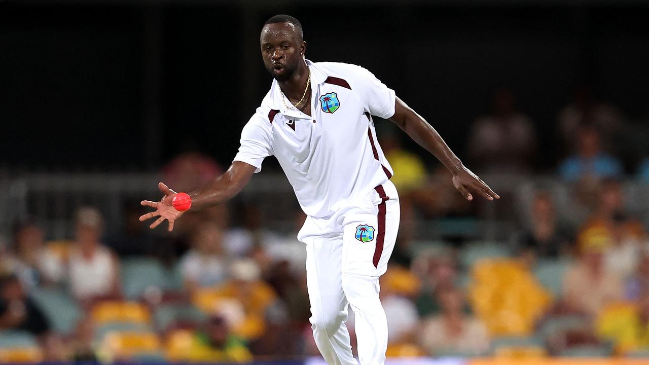 Kemar Roach of the West Indies at the Gabba in Brisbane. Picture: Pat Hoelscher / AFP.