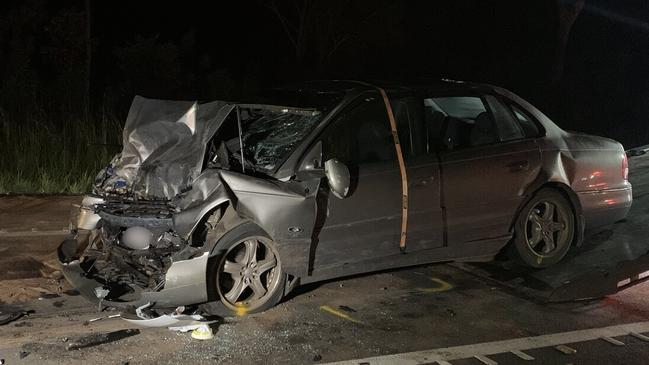 The aftermath of a fatal crash on the Bruce Hwy north of Maryborough on Wednesday night. Picture: Carlie Walker