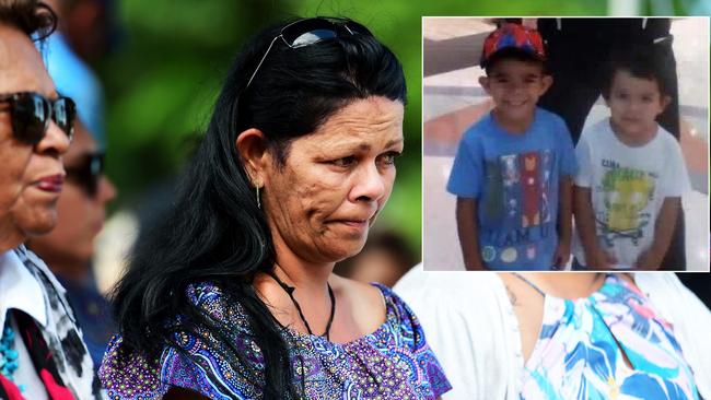 Mother Leeann Eatts pictured at the memorial and smoking ceremony for her two sons, Barak Austral 5 and Jhulio Sariago 3. Picture: Alix Sweeney