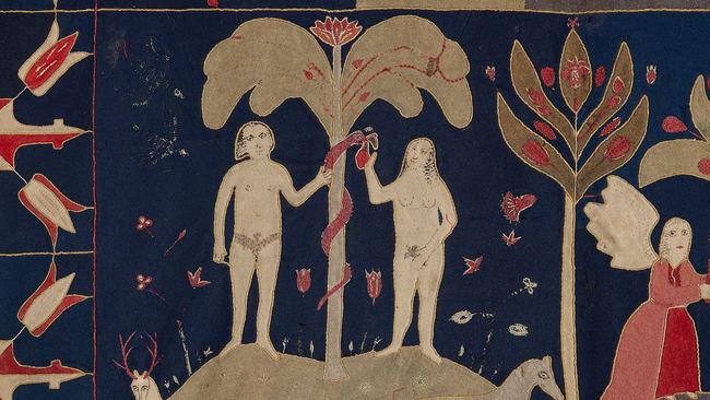 Adam and Eve quilt (detail). From Quilts: The Fabric of War Roche Museum.