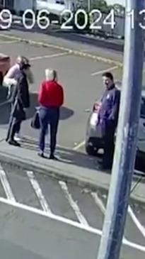 Moment out-of-control truck nearly slams into pedestrians