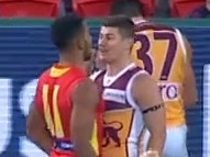 Dayne Zorko and Touk Miller clash.