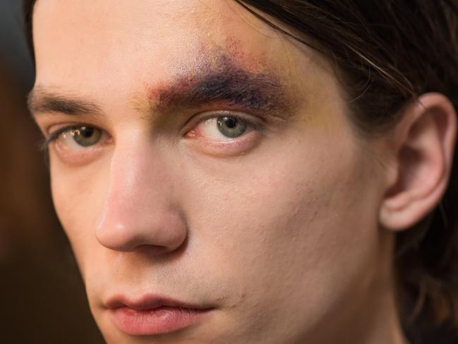 LONDON, ENGLAND - JANUARY 12: A model is seen backstage prior to the SANKUANZ show on day 4 of London Collections: Men Autumn Winter 2015 at The Old Sorting Office on January 12, 2015 in London, England. (Photo by Nicky J Sims/Getty Images)