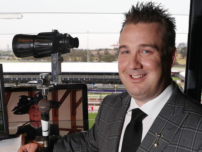 Victoria Derby Day races at Flemington. 02/11/2019. Course broadcaster Matt Hill before the Derby Day races.     . Pic: Michael Klein