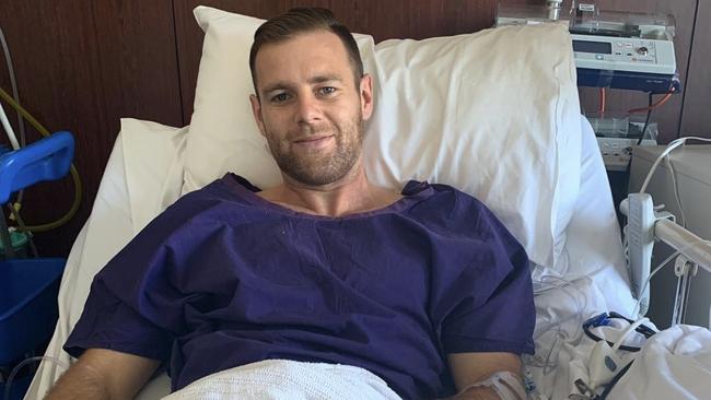 Docherty in hospital after his second knee reconstruction. Picture: Instagram