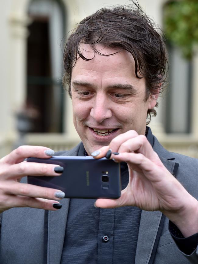 Samuel Johnson takes a selfie of the press before the Victorian Australian of the Year ceremony. Picture: Jay Town