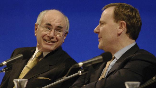 John Howard and Peter Costello, pictured in 2003, argue bracket creep has ‘stolen’ income from an Australian middle class. Picture: AAP