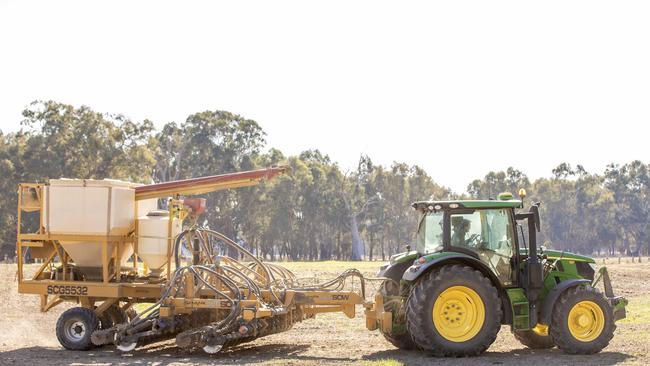 Sam Bray pictured sowing at Milawa. Picture: Zoe Phillips